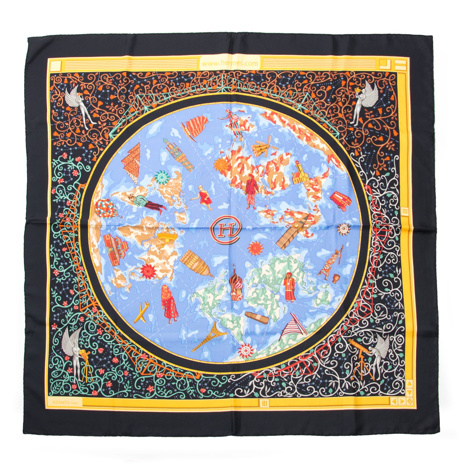 Hermes Silk Worldmap Scarf,Labellov verkoopt tweedehands Hermes sjaals met de juiste prijs.