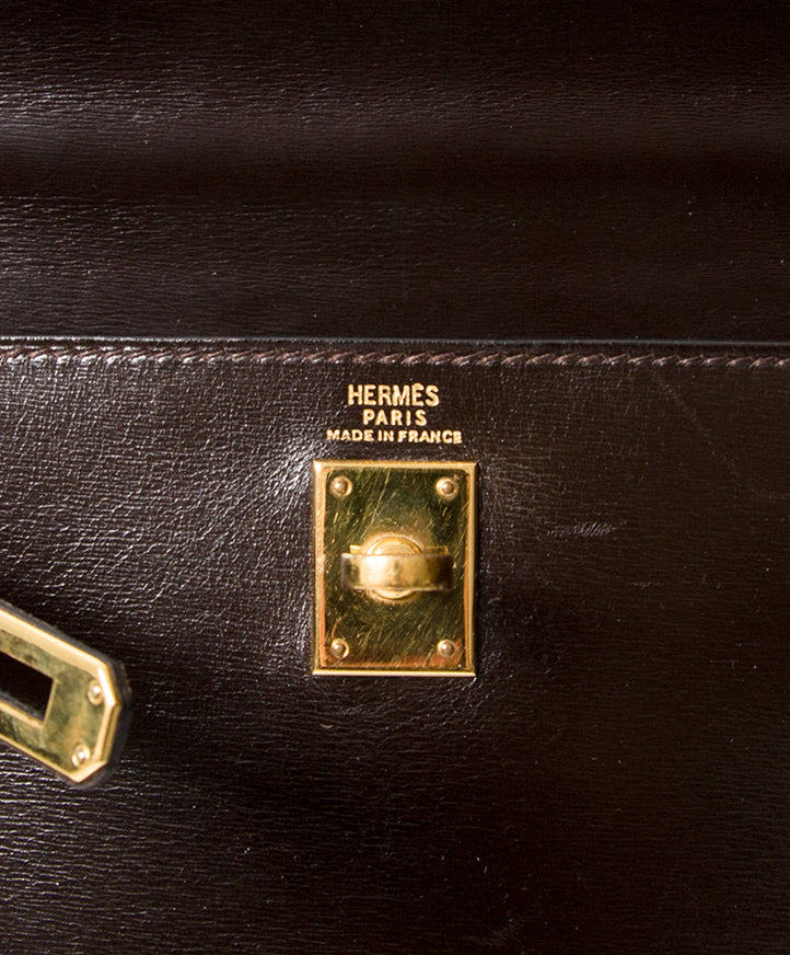 Hermès Kelly Mini Boxcalf Brown GHW With Strap buy safe online seconde hand designer vintage hermes