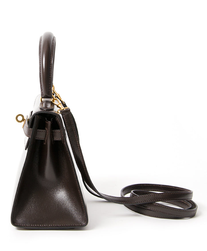 Hermès Kelly Mini Boxcalf Brown GHW With Strap koop veilig online tweedehands brand new hermes kelly aan de beste prijs net als nieuw webshop labellov