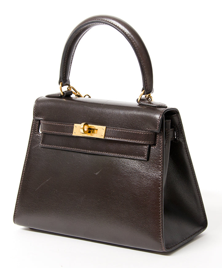 Hermès Kelly Mini Boxcalf Brown GHW With Strap designer vintage hermes kelly