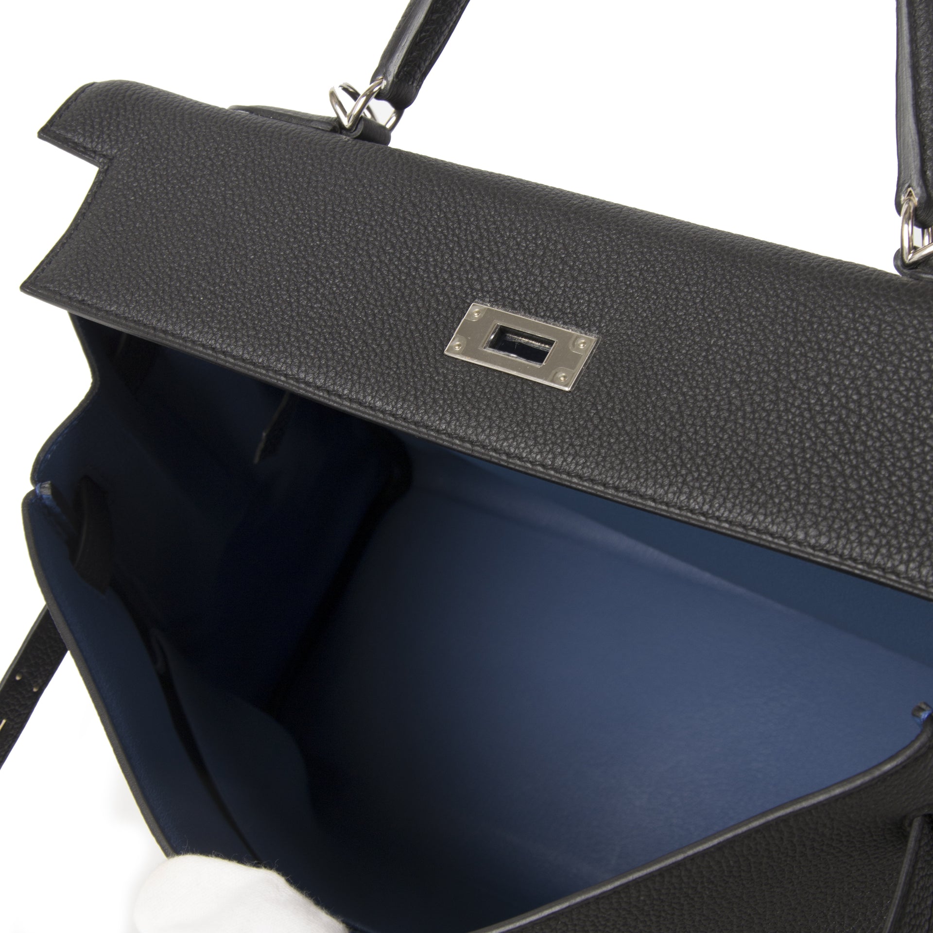 Hermès Kelly 35 Retourne Verso Noir & Bleu Agate Togo PHW