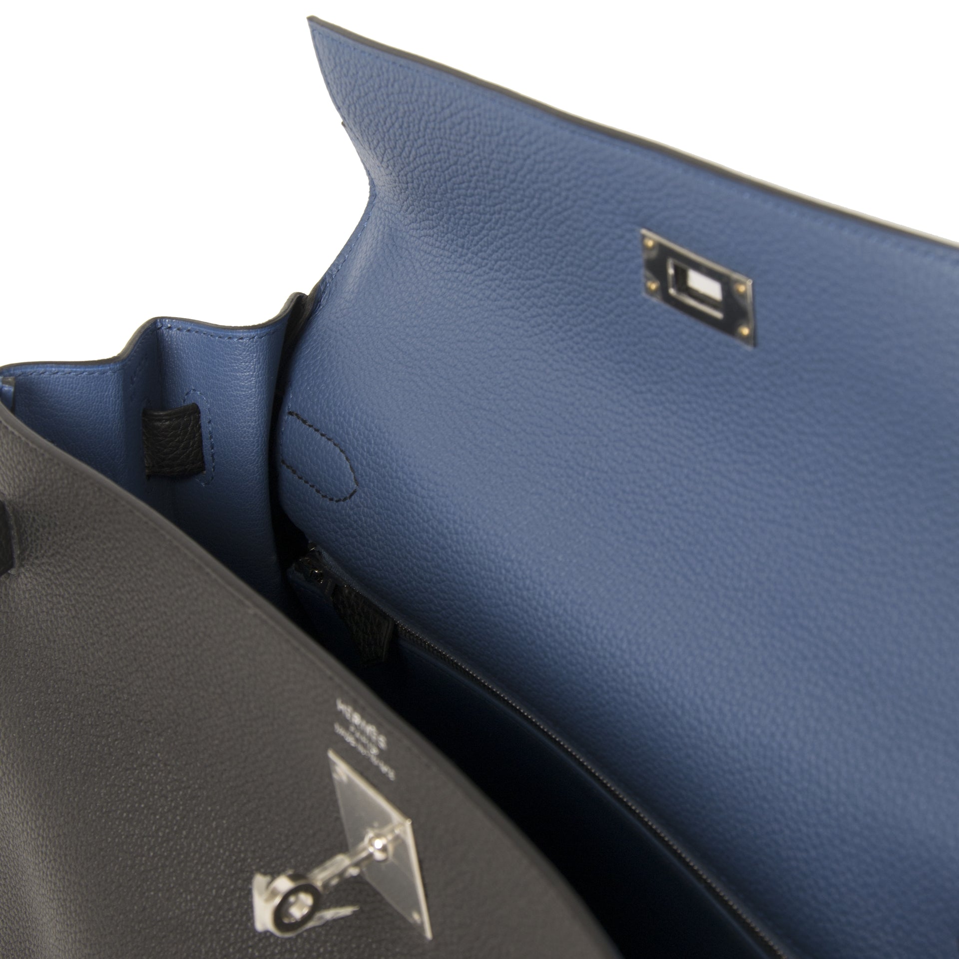 Hermès Kelly 35 Retourne Verso Noir & Bleu Agate Togo PHW