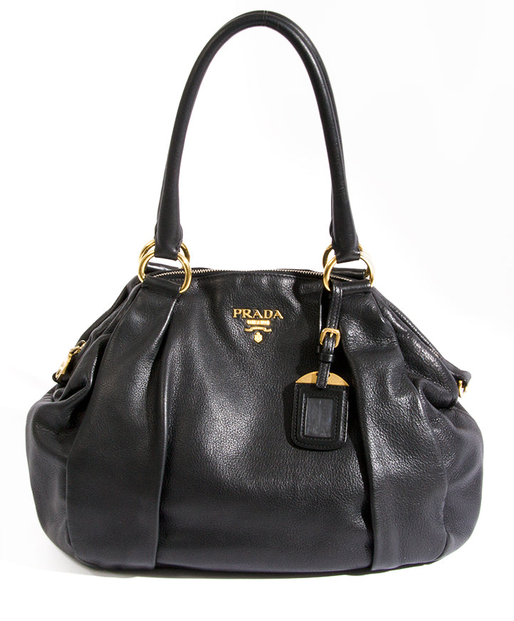 Buy safe online secondhand designer vintage Prada Black Leather Top Handle Bag for the beste price online webshop