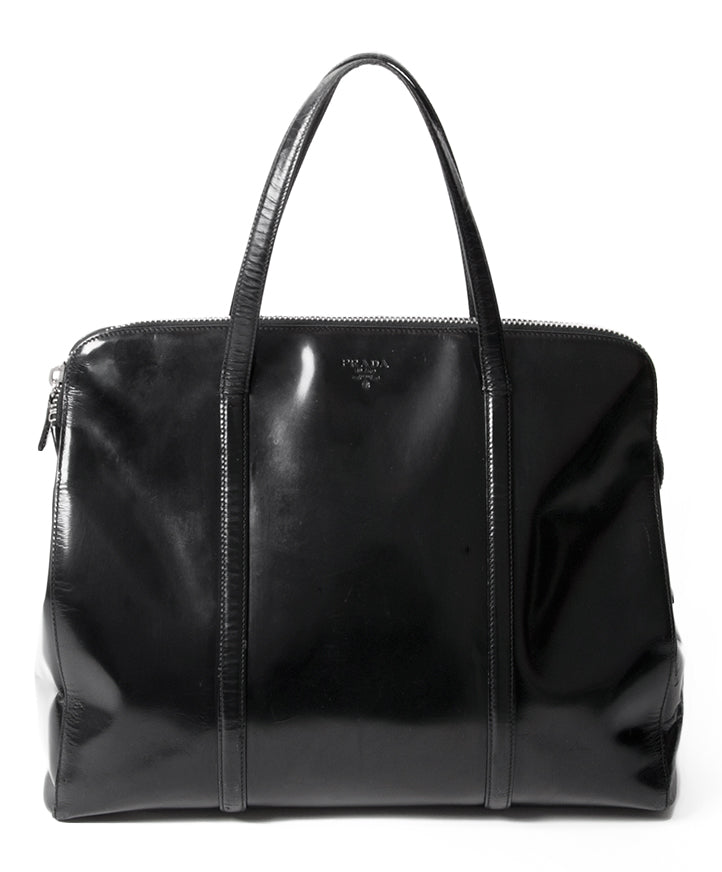 Prada Black Spazzolato Shoulder Bag koop veilig en snel online tweedehands designer handtassen