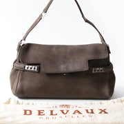 Delvaux Tempête Nubuck Shoulder Bag in Taupe safe shopping online webshop fashion designer luxe bags brands safe shopping antwerp belgium LabelLov