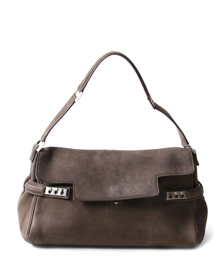 Delvaux Tempête Nubuck Shoulder Bag in Taupe safe shopping online webshop fashion designer luxe bags brands safe shopping antwerp belgium LabelLov