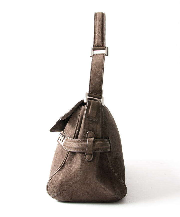 Delvaux Tempête Nubuck Shoulder Bag in Taupe safe shopping online webshop fashion designer luxe bags brands safe shopping antwerp belgium LabelLov