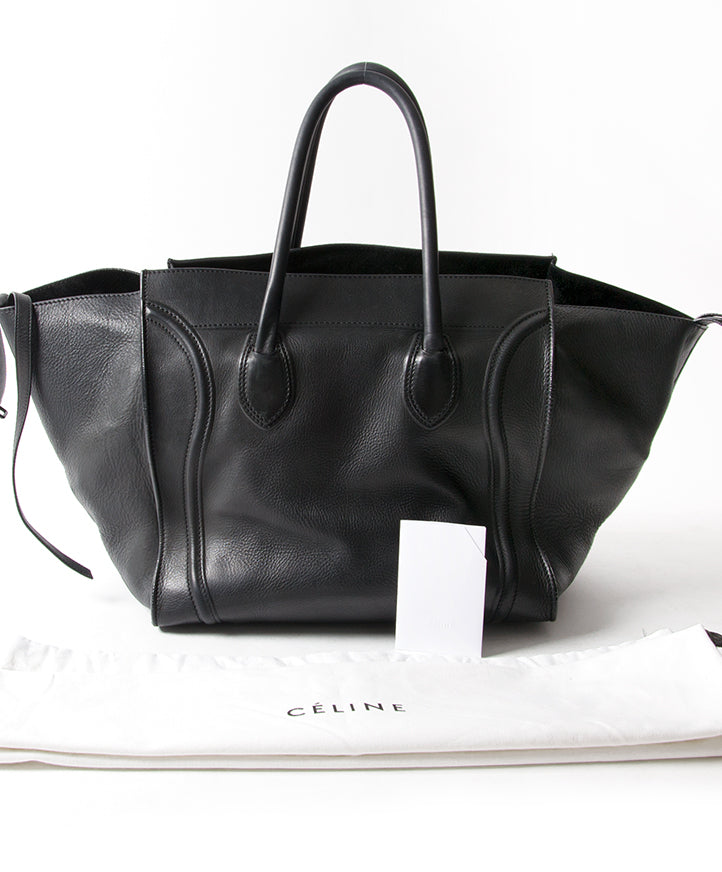 Céline Black Phantom Large Luggage Bag acheter enligne seconde main Céline noir Leather Shoulder Bag site en ligne labellov