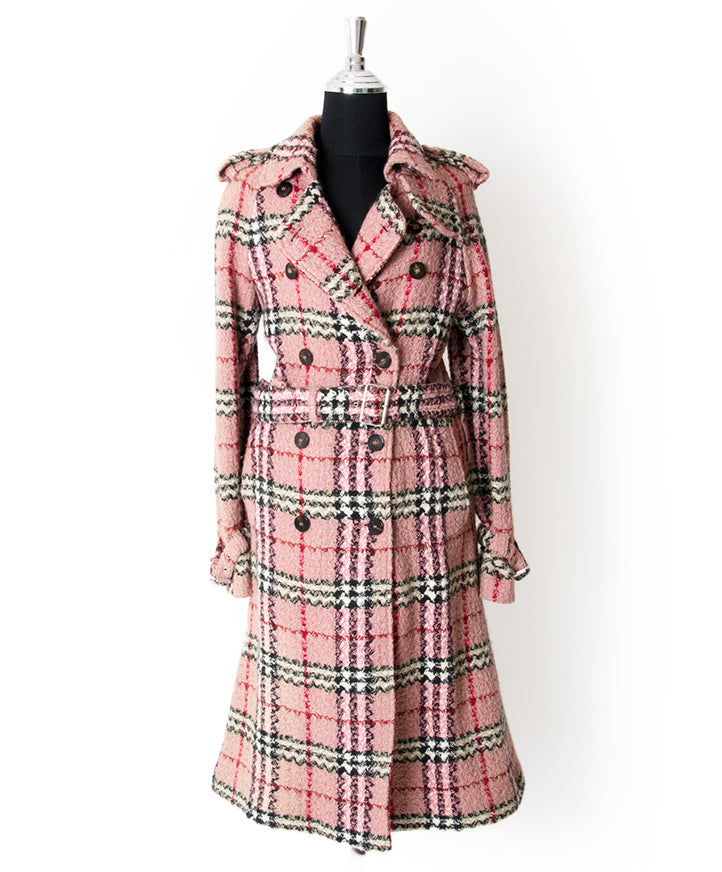 Burberry Pink Checkered Trench Coat safe online shopping webshop Antwerp Belgium LabelLOV Fashion secondhand authentic luxury brands designers
