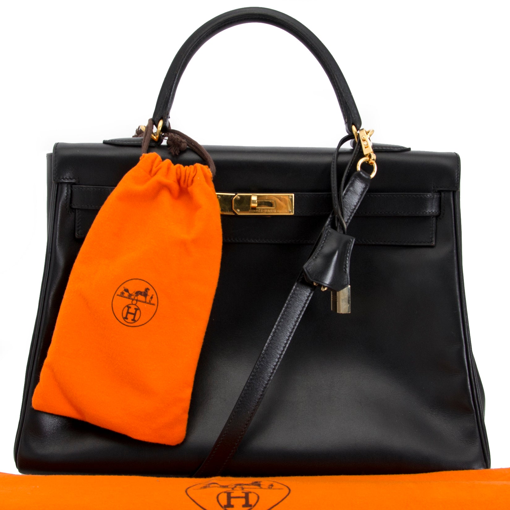Hermès Kelly 35 Black Box Calf  + strap