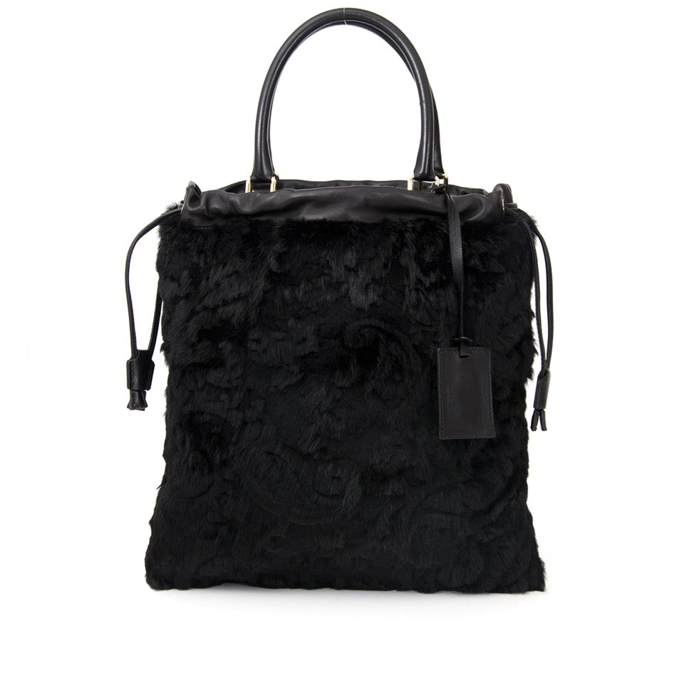 acheter en ligne pour le meilleur prix comme neuf Etro Black Rabbit Fur Tote