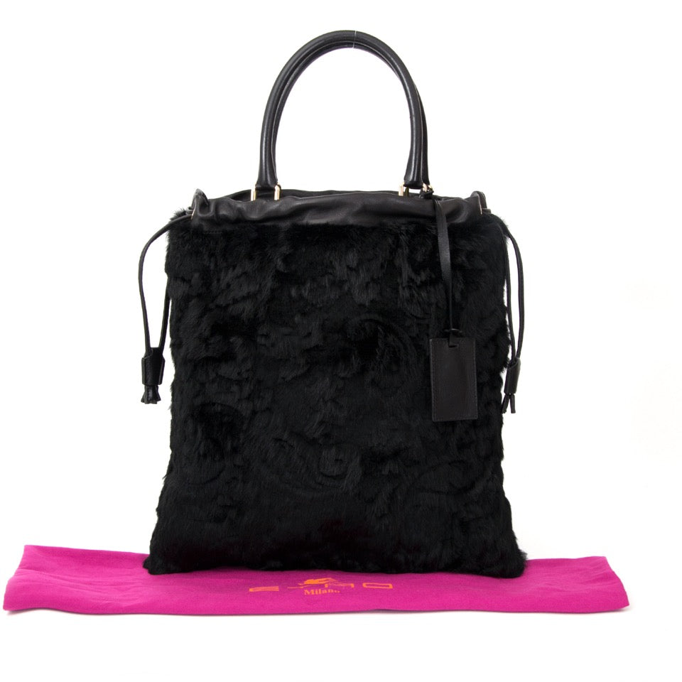 koop veilig online aan de beste prijs net als nieuw konijn Etro Black Rabbit Fur Tote