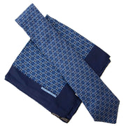 Hermès Tie Multicolor Blue with Matching Pochette - 100% Silk.