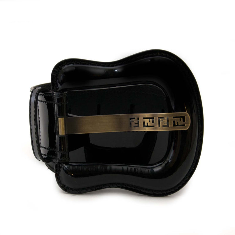 fendi black wide patent leather logo belt now for sale at labellov vintage fashion webshop belgium