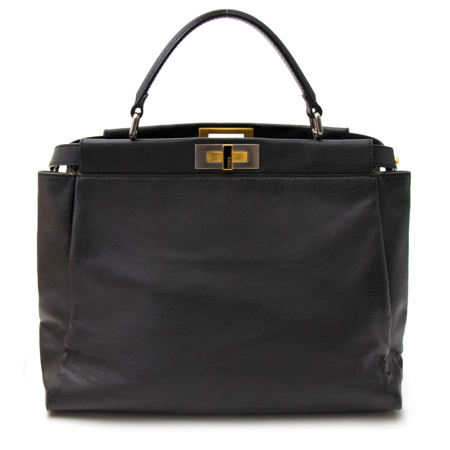 shop safe online Fendi Black Monogram-Lined Peekaboo Bag