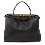 Fendi Black Monogram-Lined Peekaboo Bag 2dehands aan de beste prijs Fendi Black Monogram-Lined Peekaboo Bag