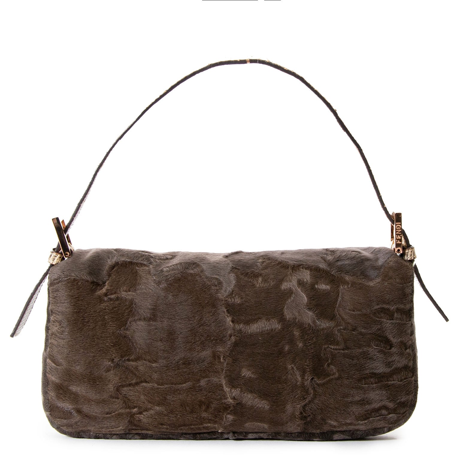 Fendi Brown Astrakan and Lizard Skin Baguette
