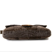 Fendi Brown Astrakan and Lizard Skin Baguette