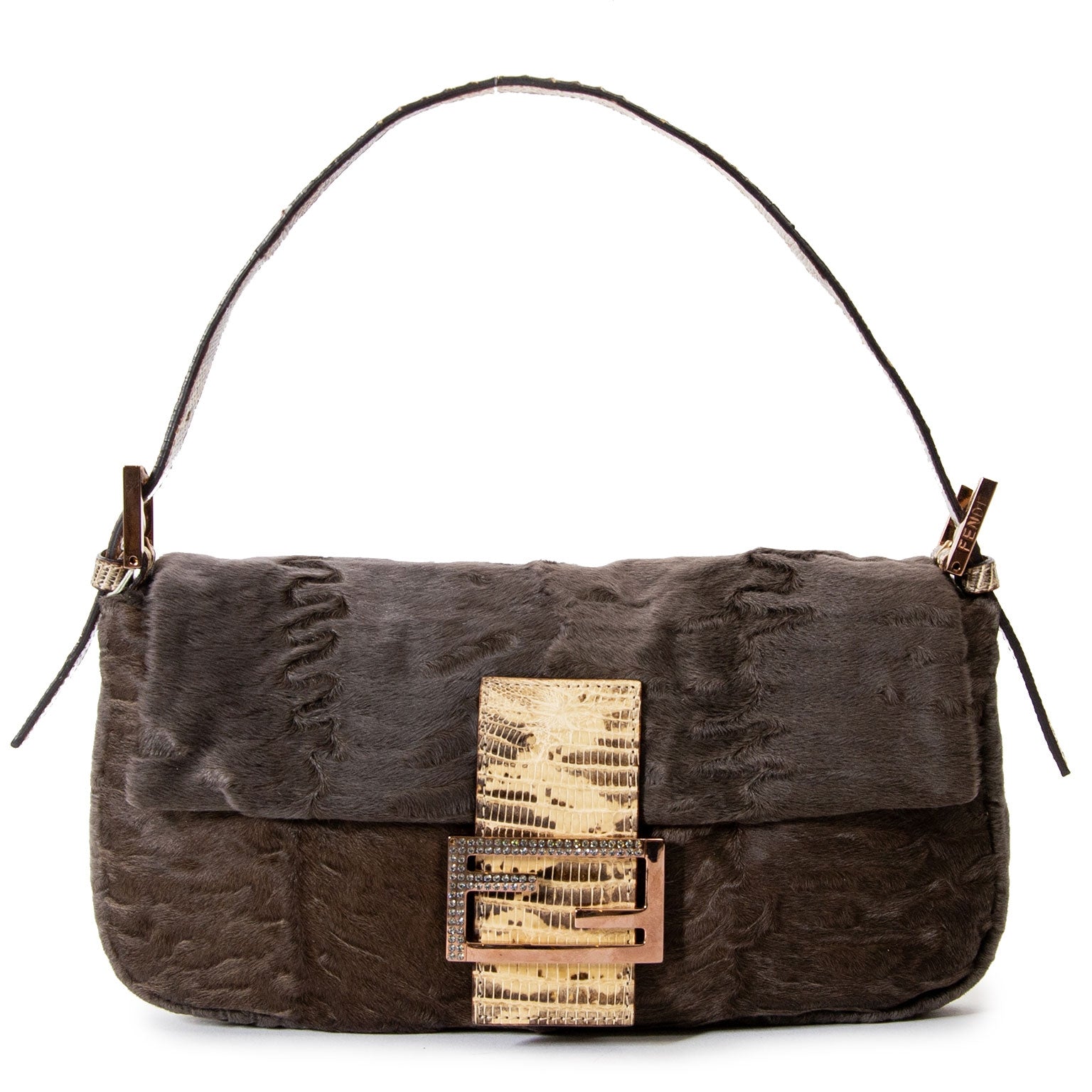 Fendi Brown Astrakan and Snake Skin Baguette for the best price at Labellov