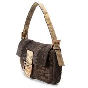 Fendi Brown Astrakan and Lizard Skin Baguette