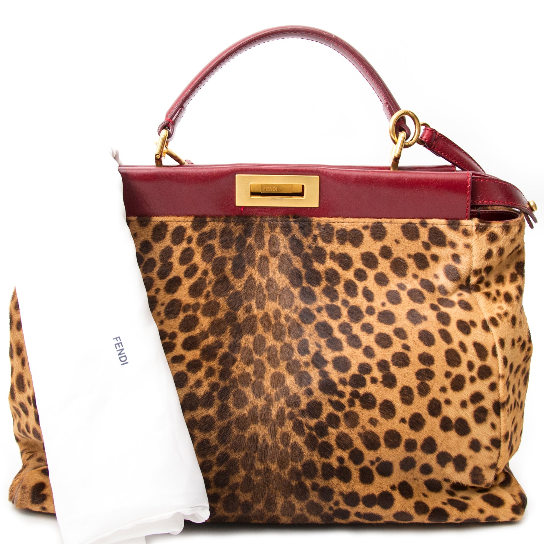 kaufen und auch ganz einfach verkaufen Fendi Peekaboo Leopard Pony Hair Shoulder Bag Calfskin Top handle