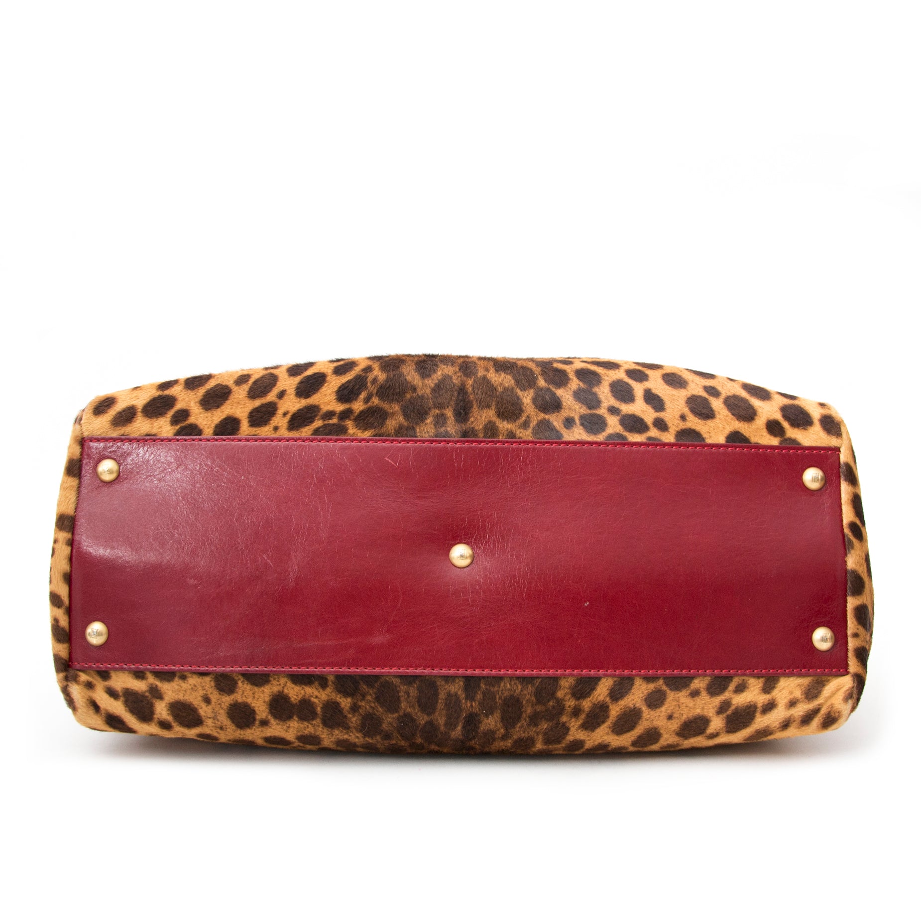 Fendi Peekaboo Leopard Pony Hair Shoulder Bag Calfskin Top handle koop veilig online jou tweedehands