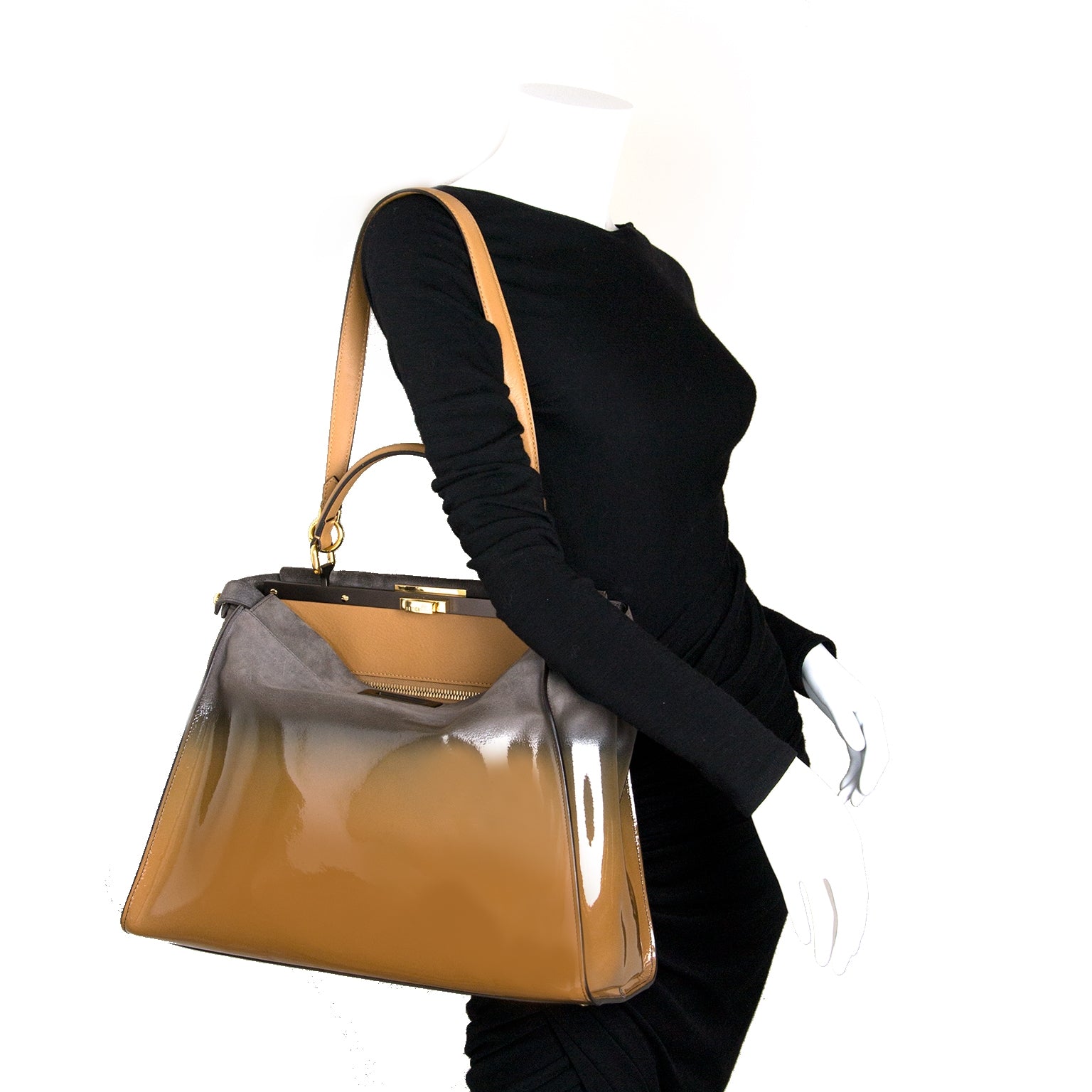 Fendi Peekaboo Large Ombré Patent Leather And Suede