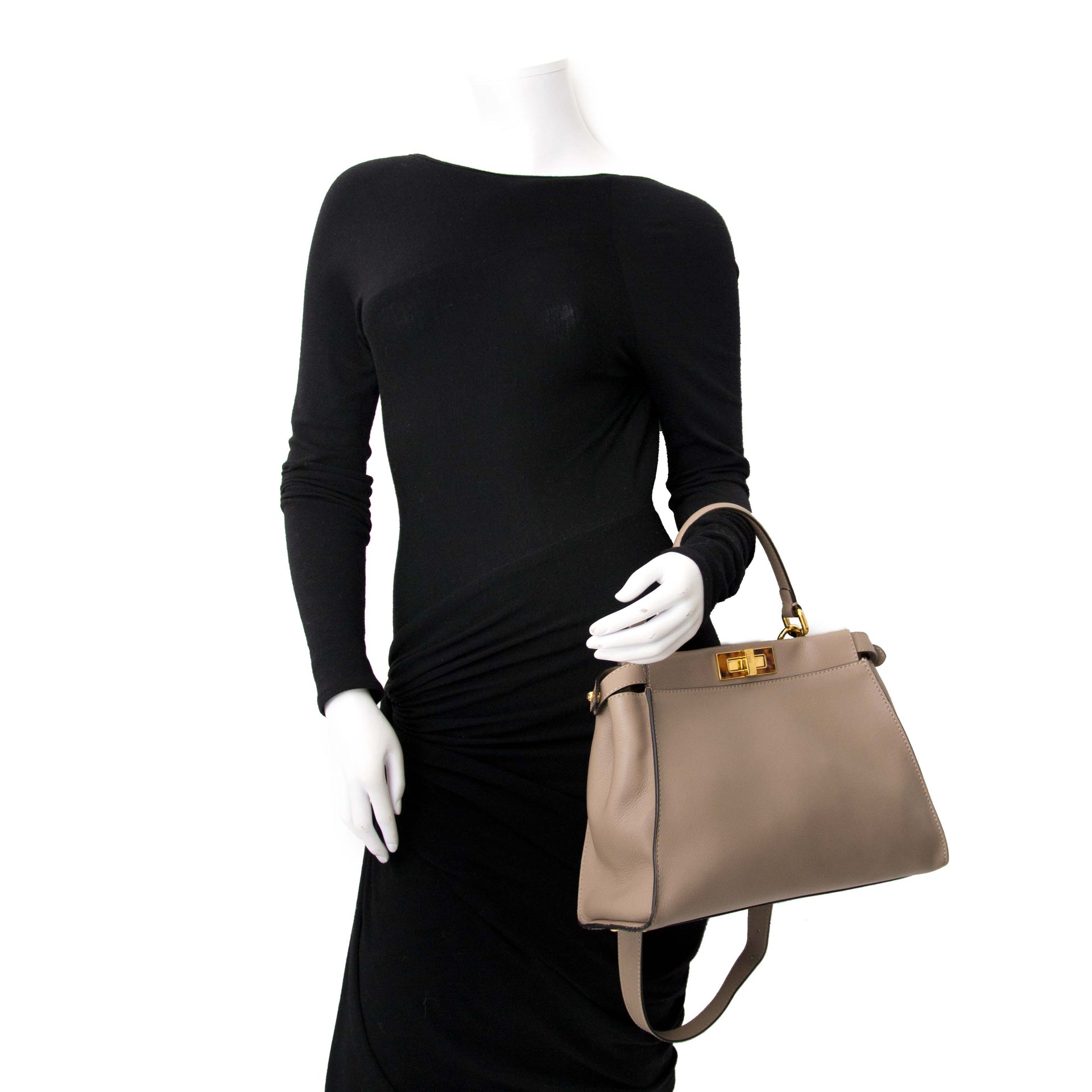 acheter en ligne pour le meilleur prix Fendi Peekaboo Dove Grey Leather Handbag