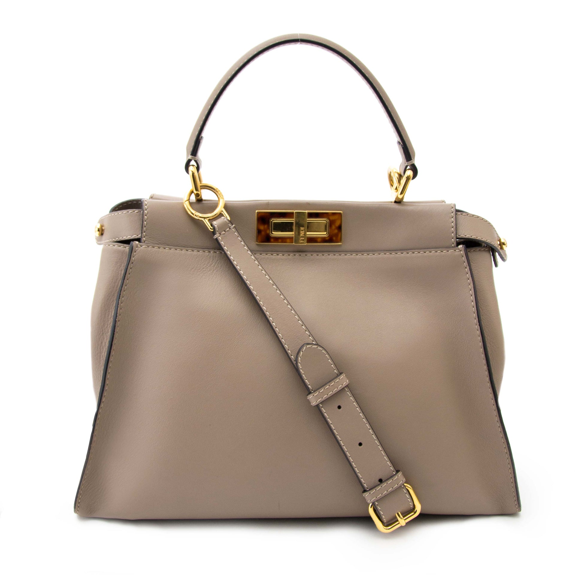 acheter en ligne pour le meilleur prix Fendi Peekaboo Dove Grey Leather Handbag