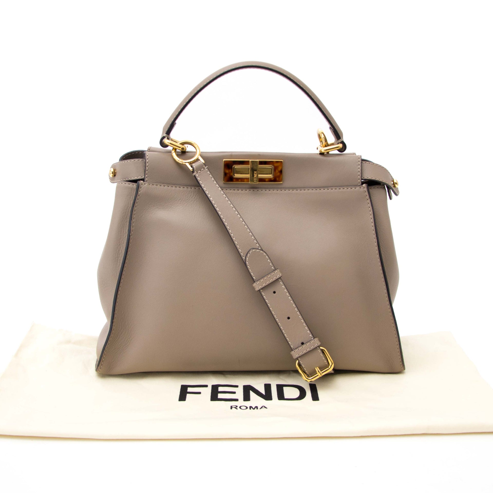 koop online aan de beste prijs Fendi Peekaboo Dove Grey Leather Handbag