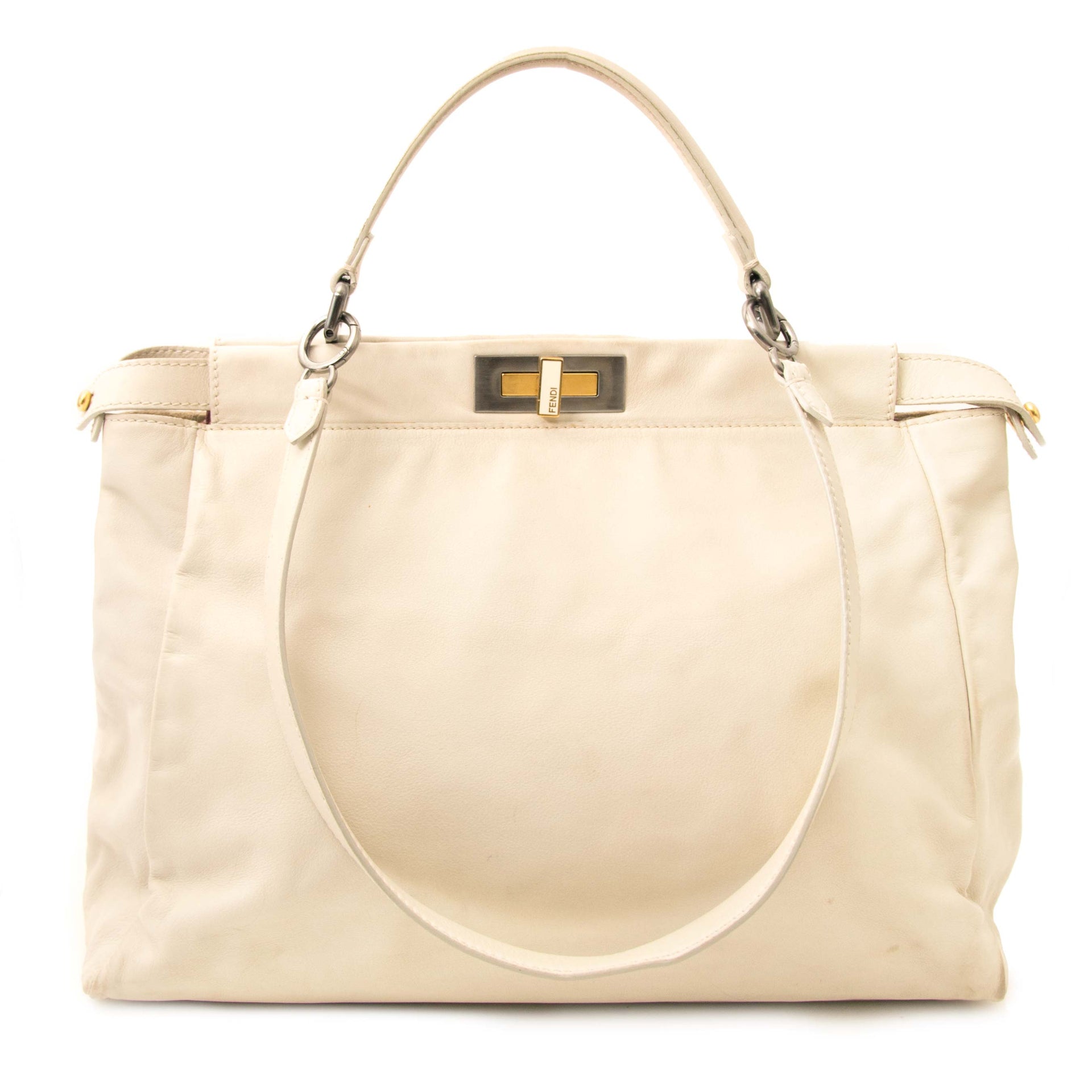 zoek jij online aan de beste prijs tweedehands Fendi White Leather And Pink Python Large Peekaboo Bag ? antwerpen of online