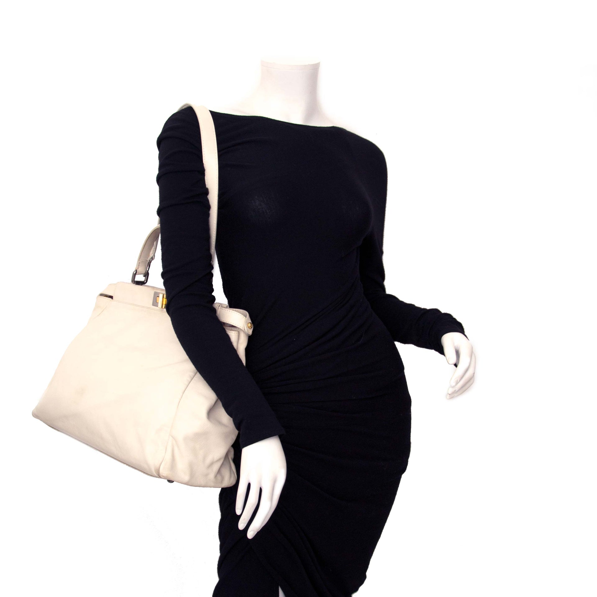 shop your luxury Fendi White Leather And Pink Python Large Peekaboo Bag