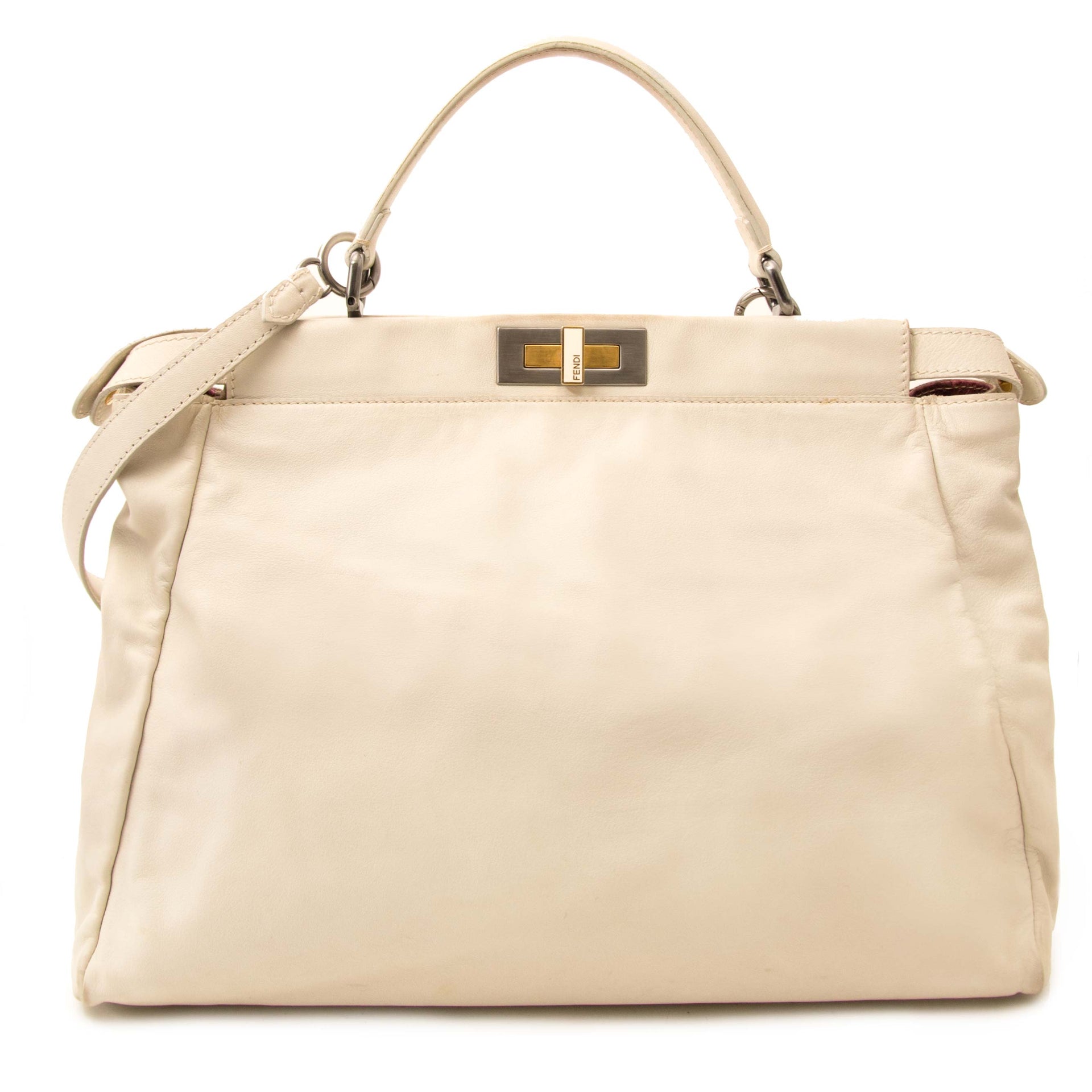 acheter en ligne seconde main Fendi blanche cuire And rose Python Large Peekaboo Bag