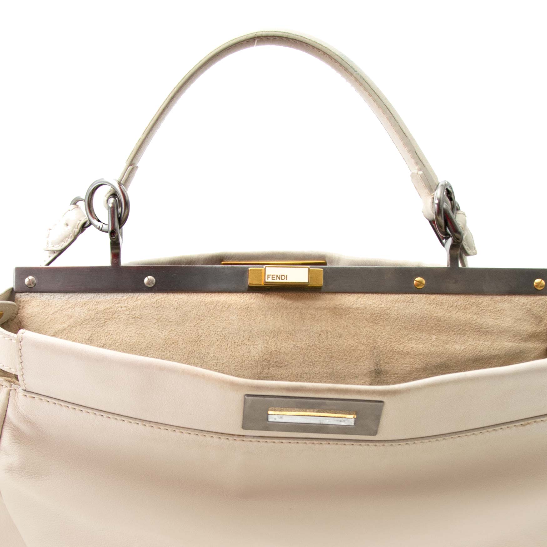 Fendi White Leather And Pink Python Large Peekaboo Bag