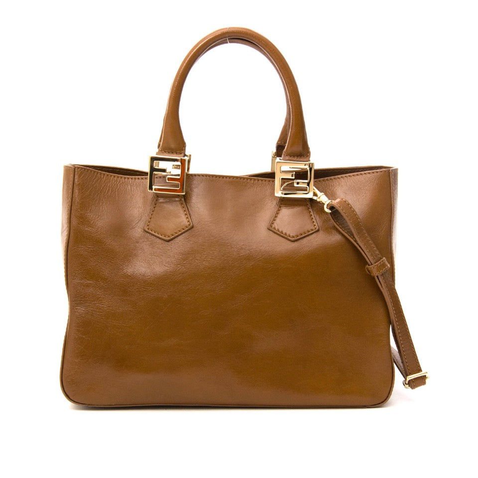 shop safe online secondhand Fendi Brown Leather Handbag Tote 100% authentic