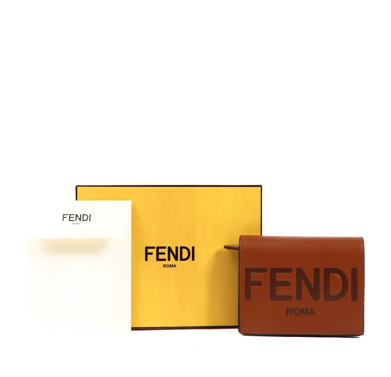 Fendi Cognac Leather Micro Flap Wallet