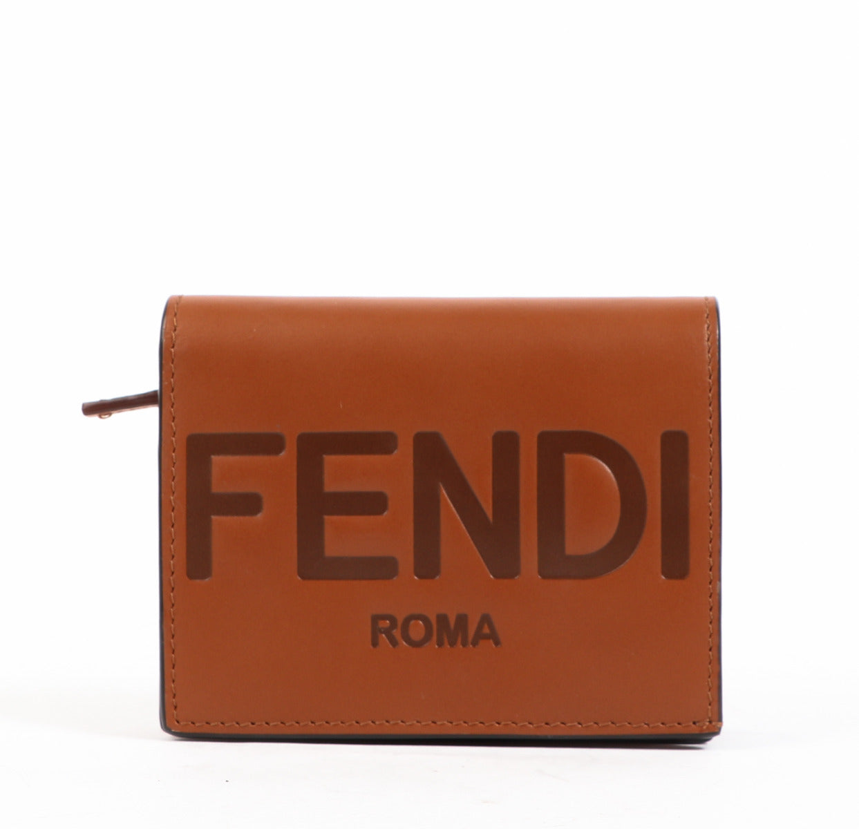 Fendi Cognac Leather Micro Flap Wallet