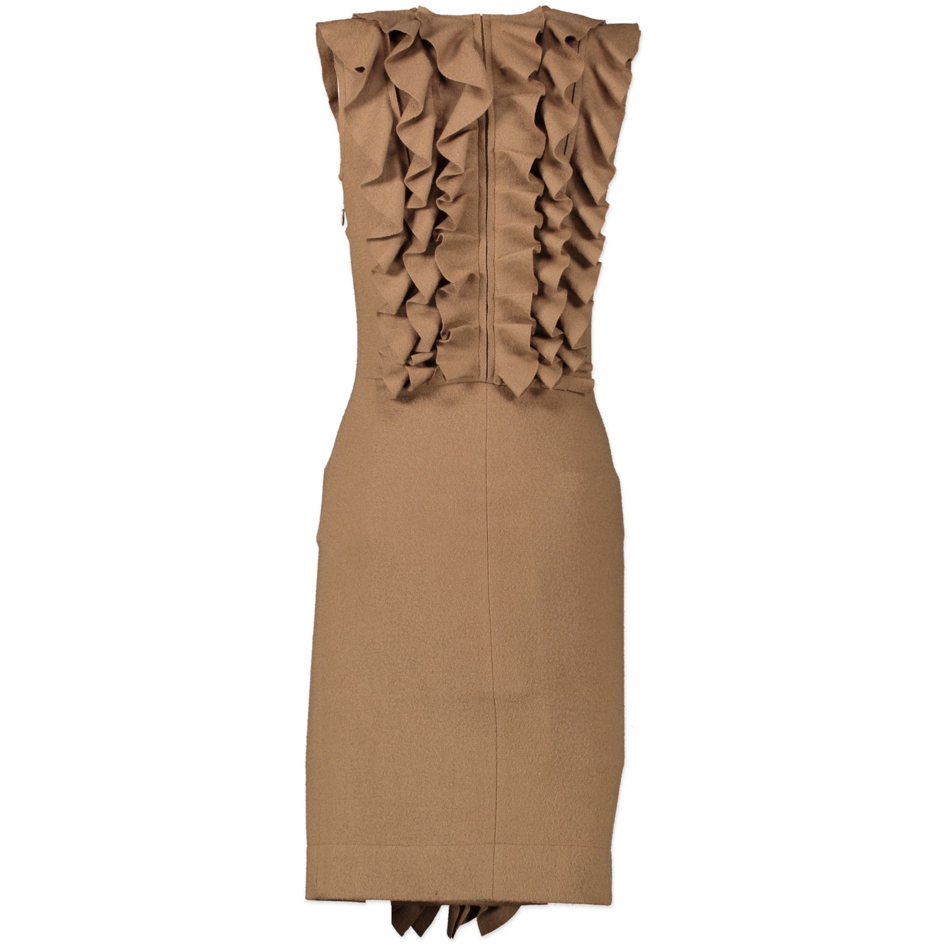 Fendi Tan Wool Ruffle Dress