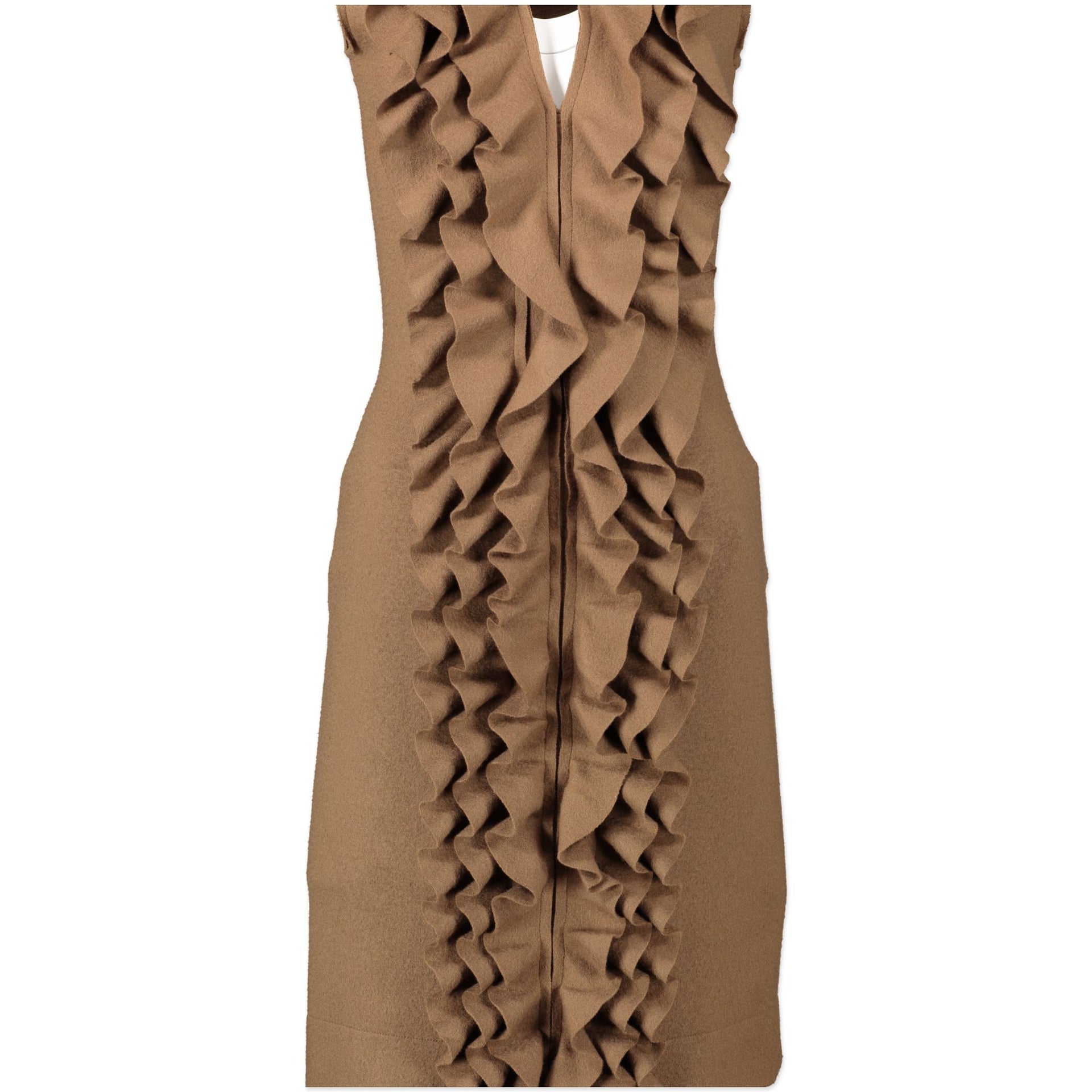 Fendi Tan Wool Ruffle Dress