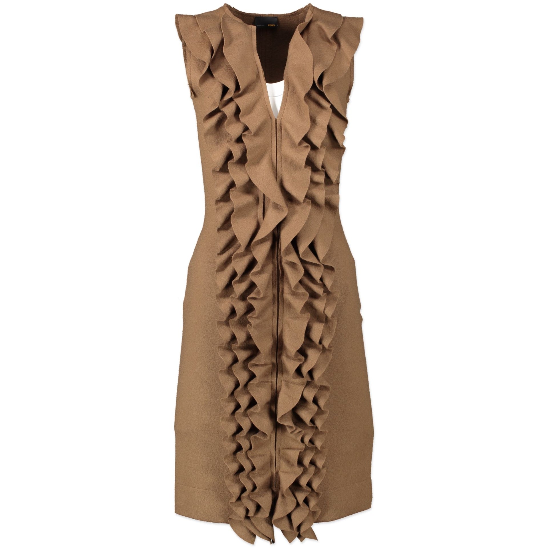 Fendi Tan Wool Ruffle Dress