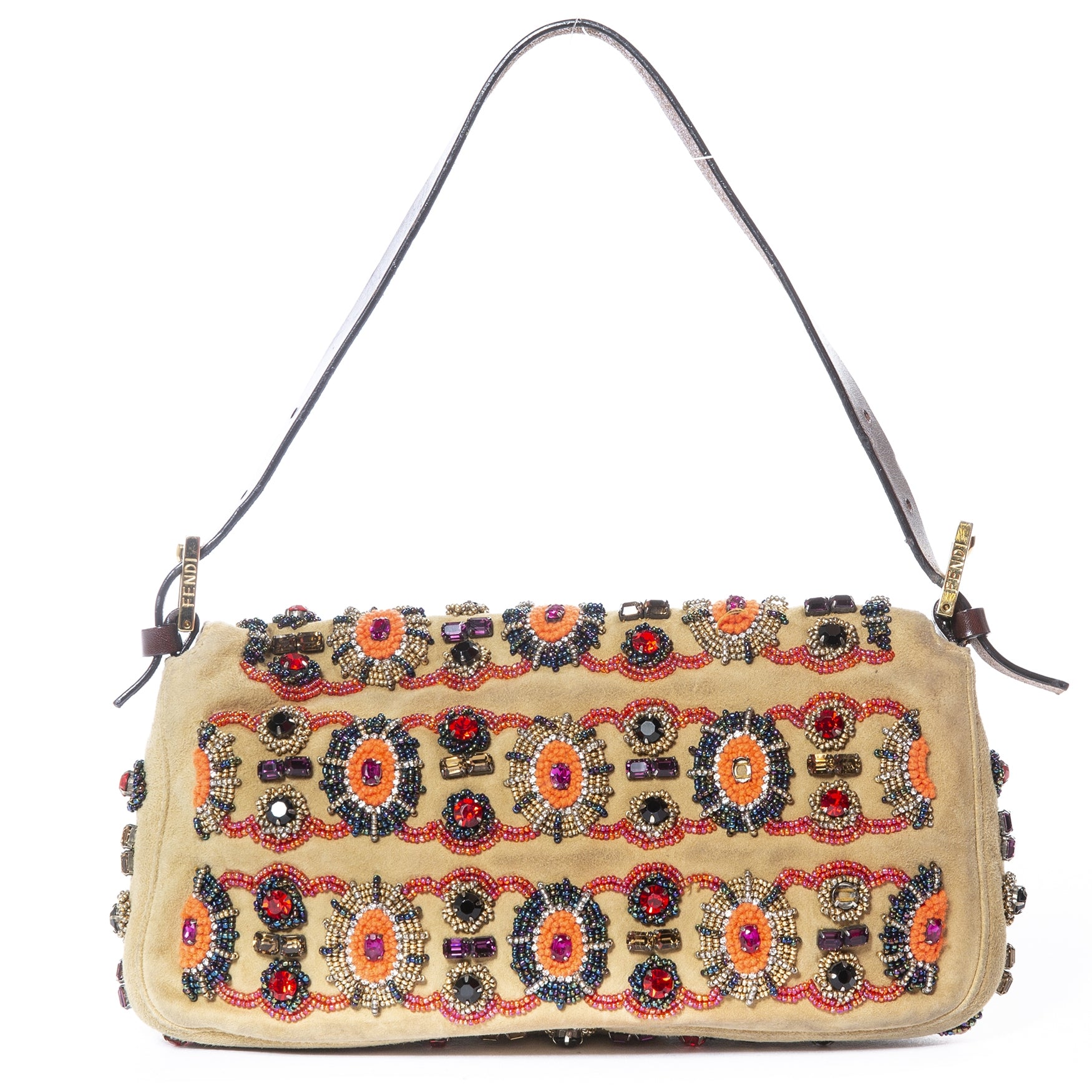 Sac Baguette Fendi Beige Orné