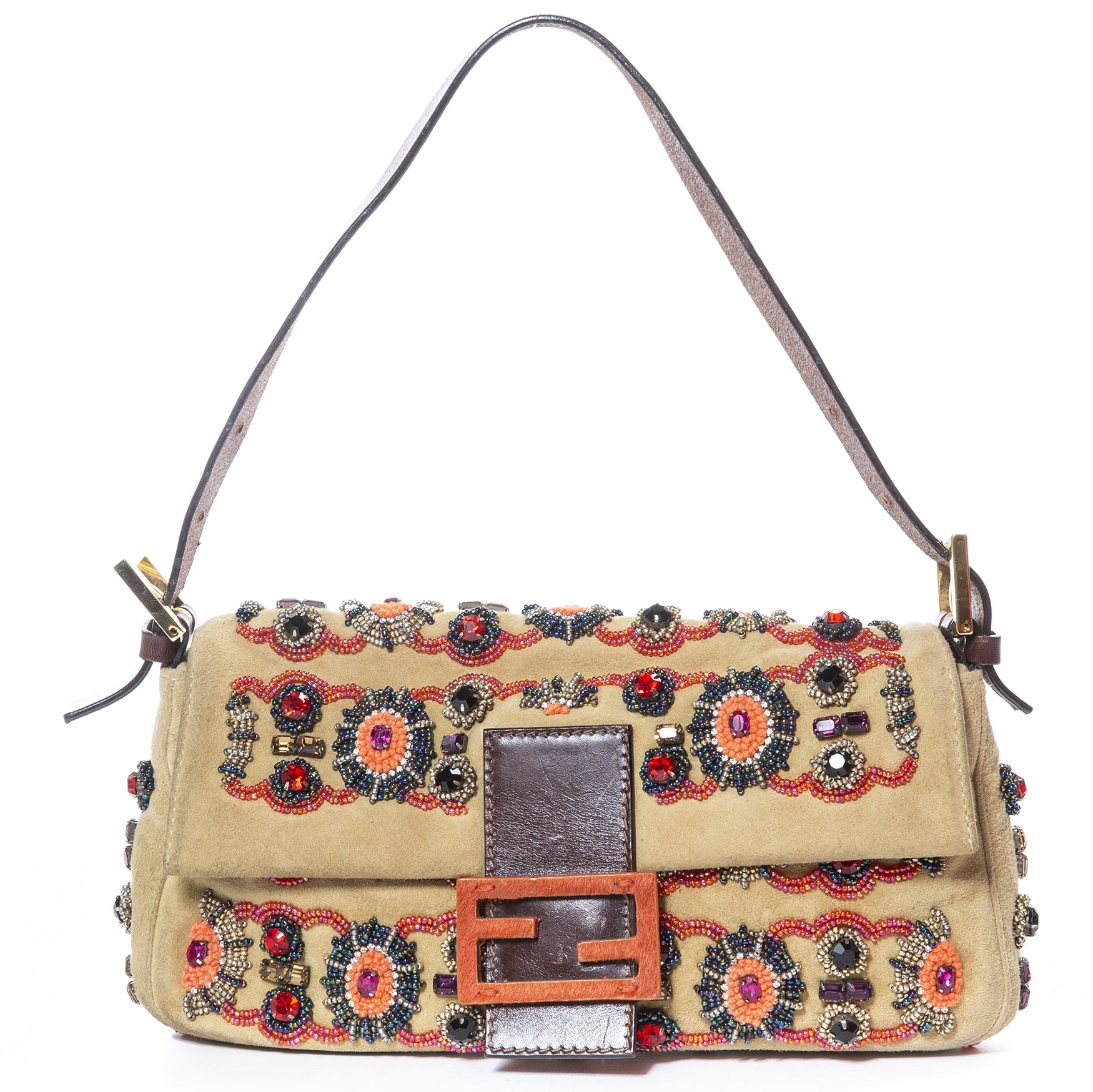 Sac Baguette Fendi Beige Orné