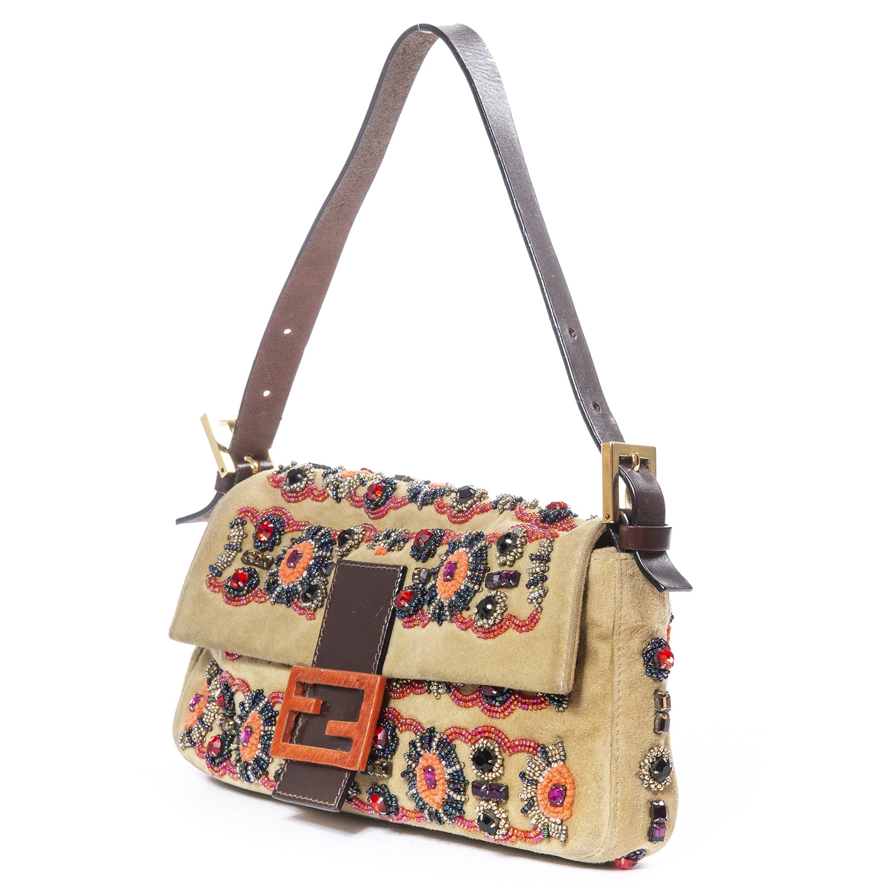 Sac Baguette Fendi Beige Orné