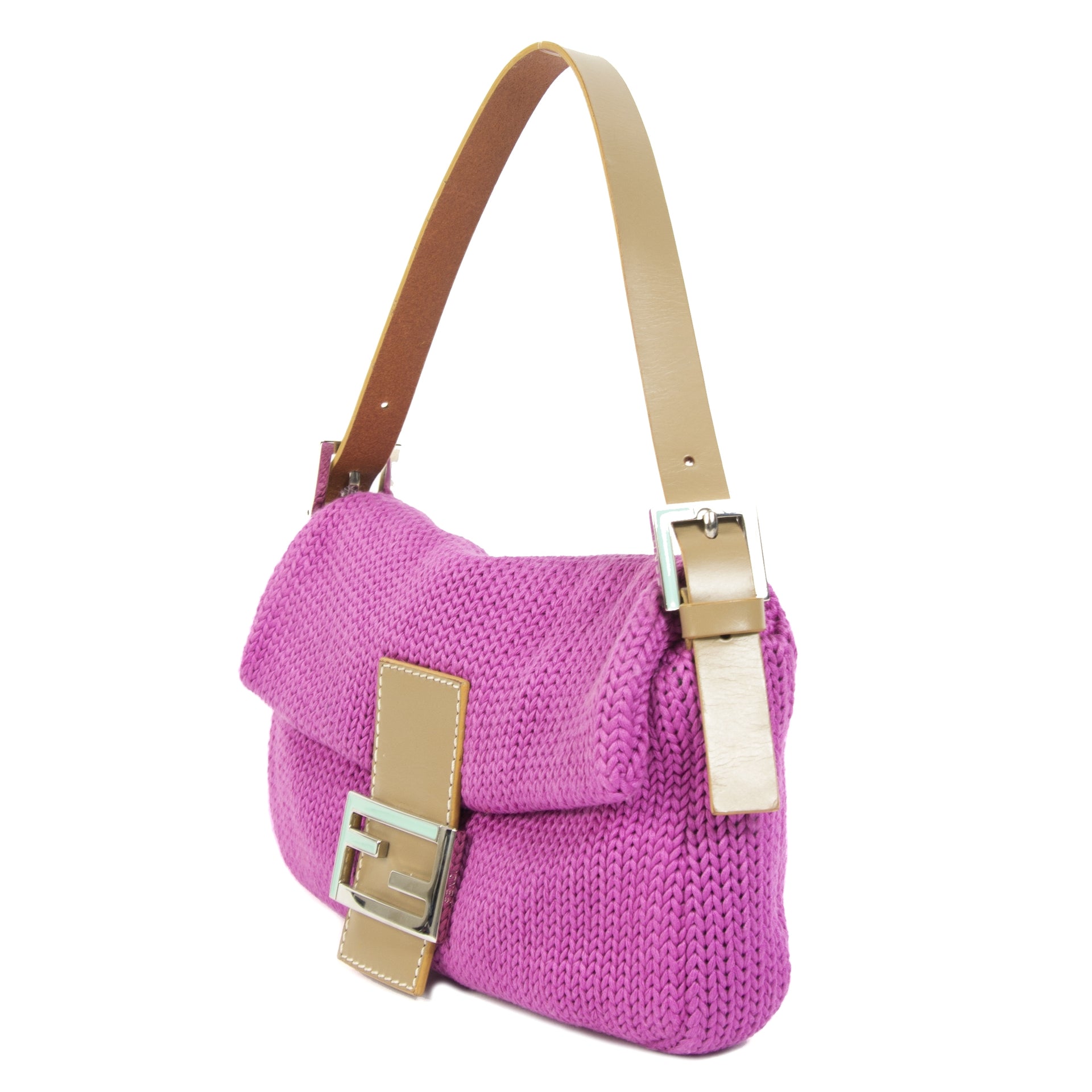 Fendi Fuchsia Knitted Baguette Bag