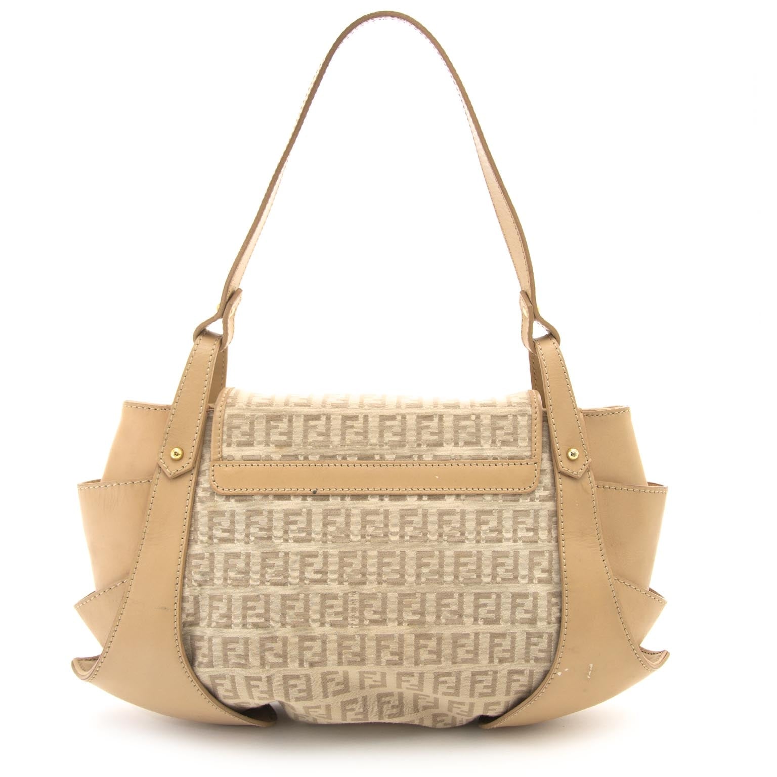 Fendi Logo Fabric and Tan Leather Baguette Bag te koop