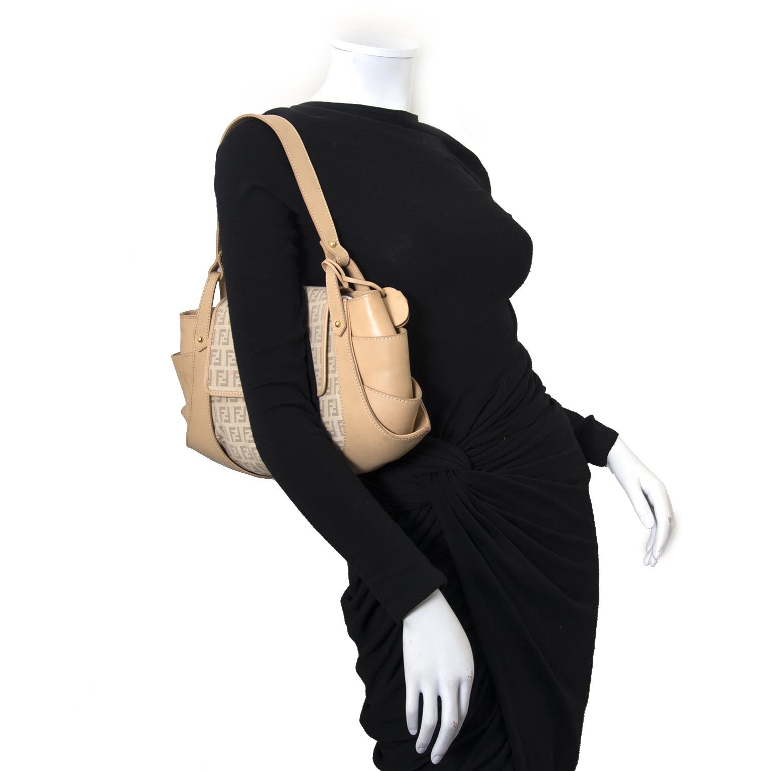 Buy your authentic Fendi Logo Fabric and Tan Leather Baguette Bag