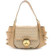 Fendi Logo Fabric and Tan Leather Baguette Bag buy your authentic bag at Labellov