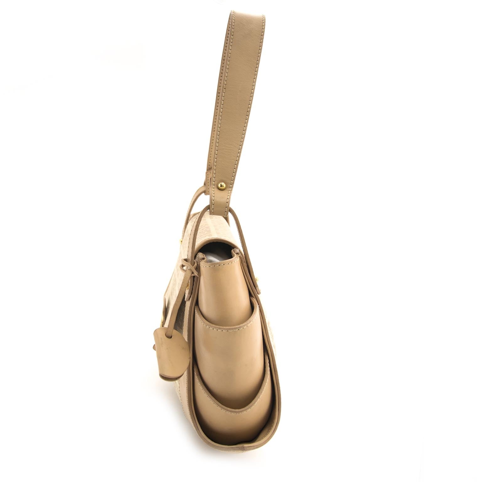 Fendi Logo Fabric and Tan Leather Baguette Bag