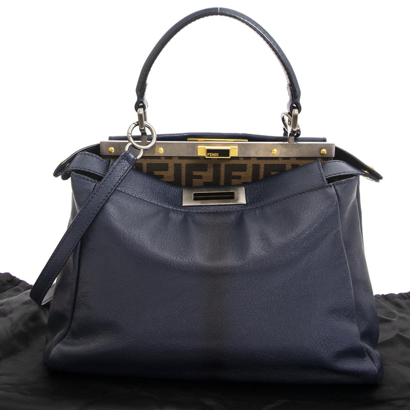 Fendi Blue Regular Peekaboo Bag now for sale at labellov vintage fashion webshop belgium