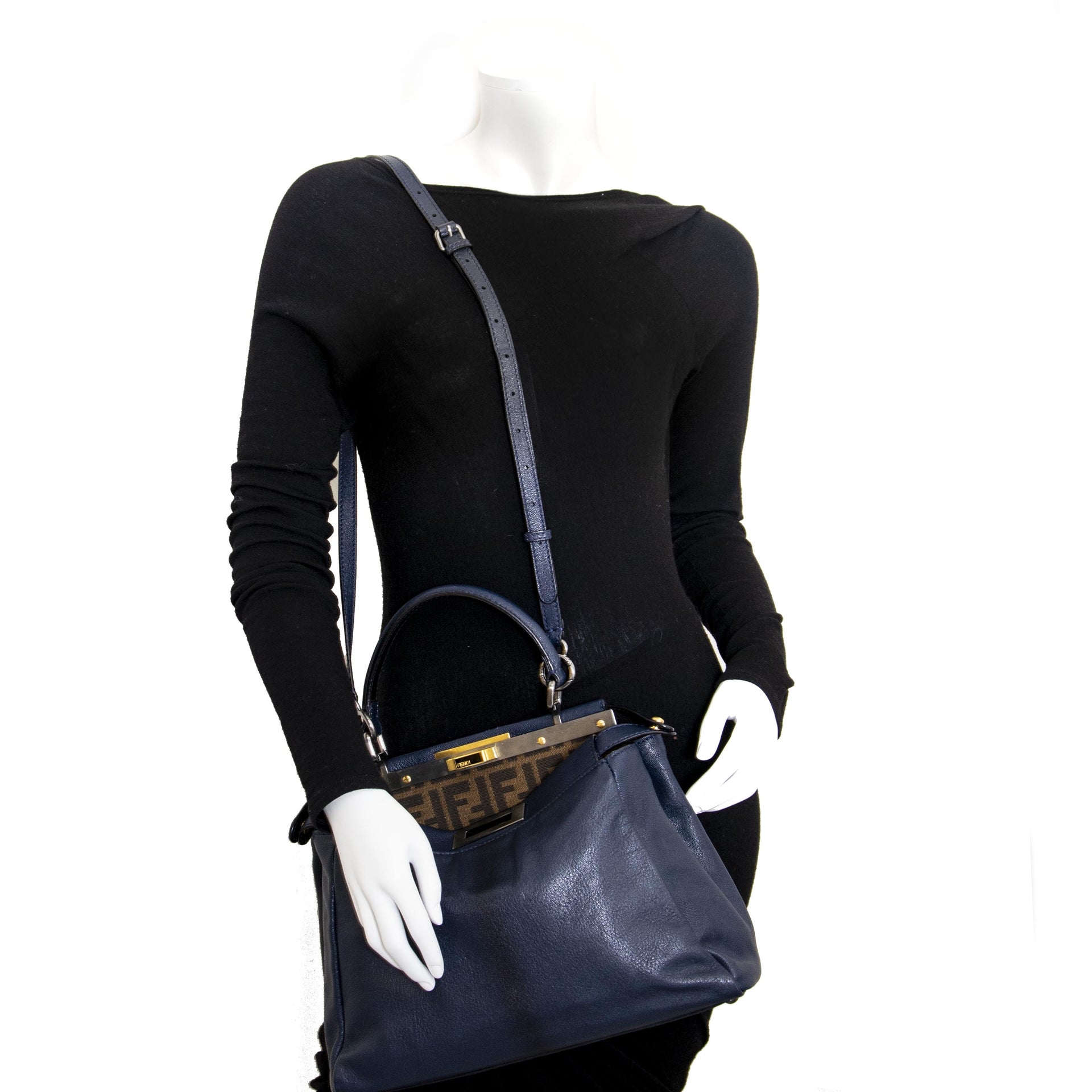 Fendi Blue Regular Peekaboo Bag now for sale at labellov vintage fashion webshop belgium